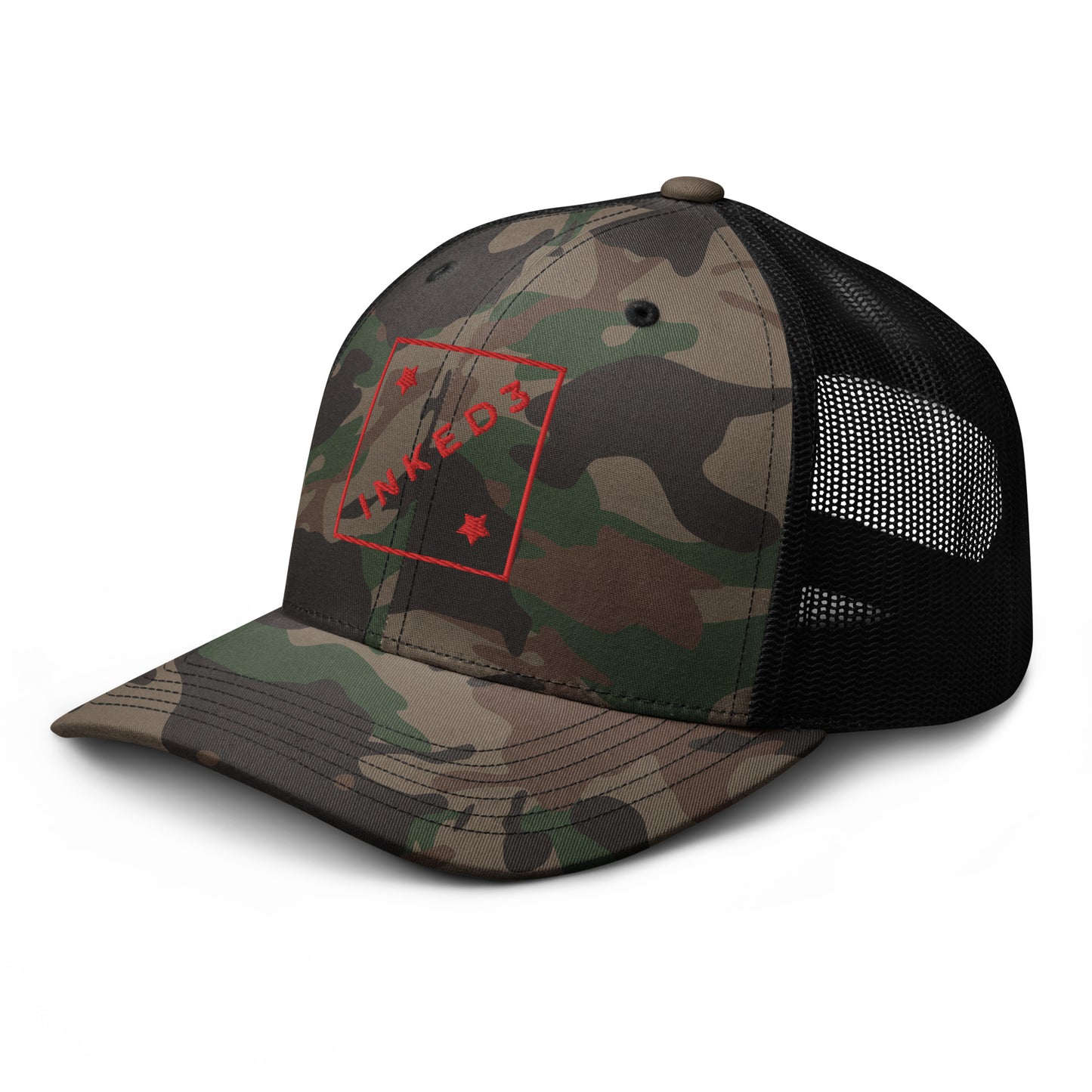 Camo Vibes INKED3 Square Trucker Cap - inked3 Hats Camo / Black