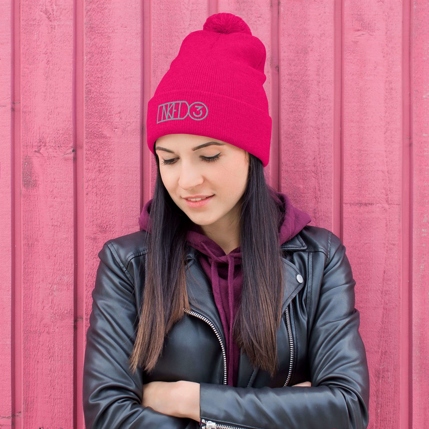 INKED3 Winter Pink Pom-Pom Women's Beanie - inked3 Beanie