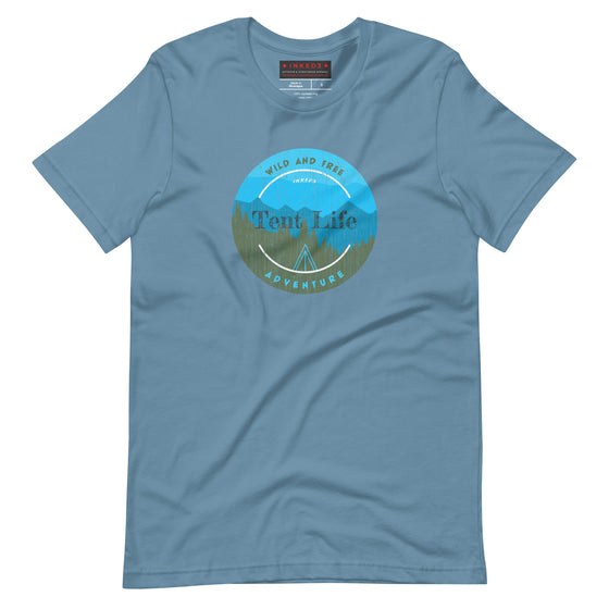 Wild and Free Tent Life Raining T-shirt - inked3 T-shirt Ocean Blue / S