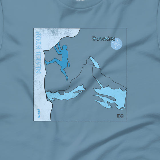 Blue Ice Rock Climbing / Never Stop Exploring T-shirt - inked3 T-shirt