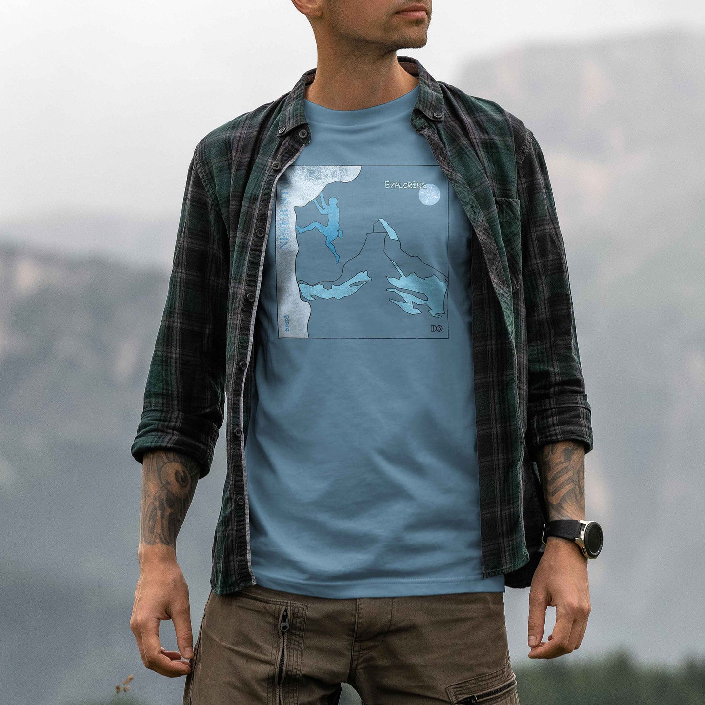 Blue Ice Rock Climbing / Never Stop Exploring T-shirt - inked3 T-shirt Steel Blue / S